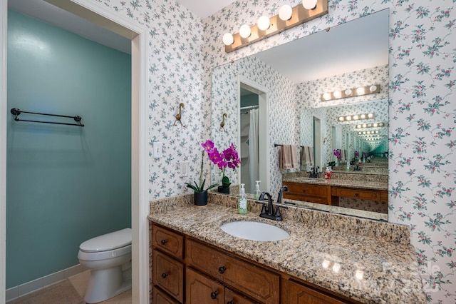 14409 Hackamore Dr, Matthews, NC 28105 - full bath with vanity, wallpapered walls, and tile patterned flooring