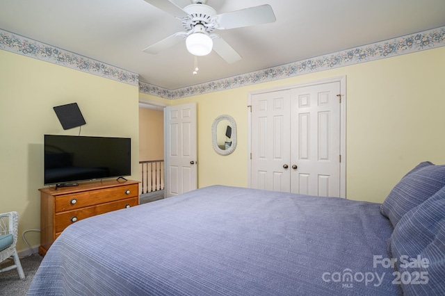 14409 Hackamore Dr, Matthews, NC 28105 - bedroom featuring a closet, a ceiling fan, and carpet floors