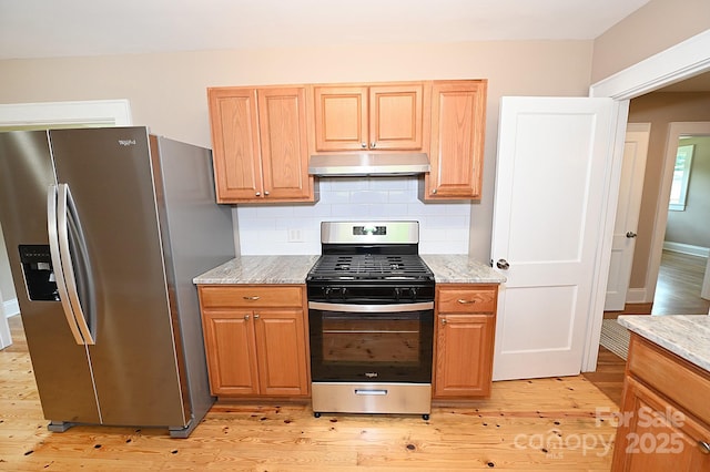 737 8th St SW, Hickory, NC 28602 - kitchen with appliances with stainless steel finishes, under cabinet range hood, and light wood-style flooring