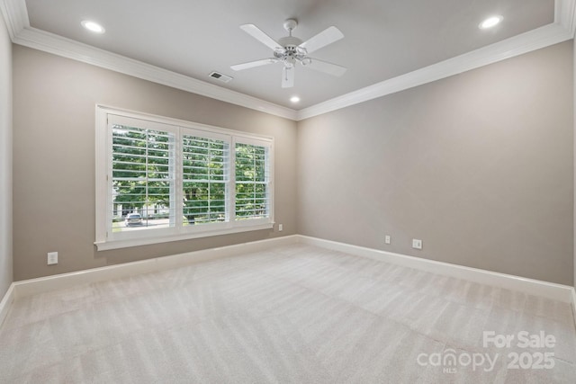 18802 Pentwater Ct, Cornelius, NC 28031 - unfurnished room with carpet flooring, crown molding, recessed lighting, and a ceiling fan