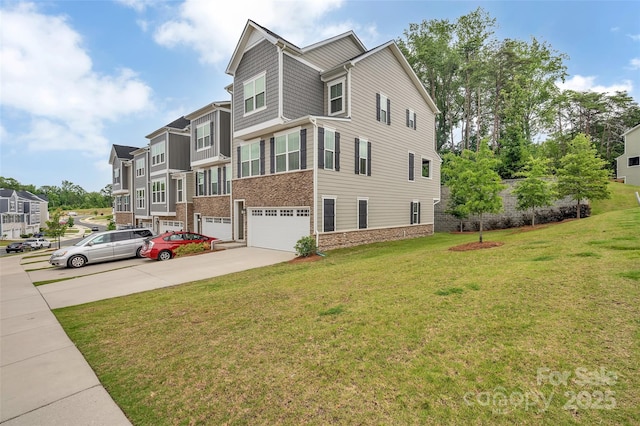 2004 Dornoch Rd, Tega Cay, SC 29708 - view of side of home featuring concrete driveway, a yard, stone siding, and a garage