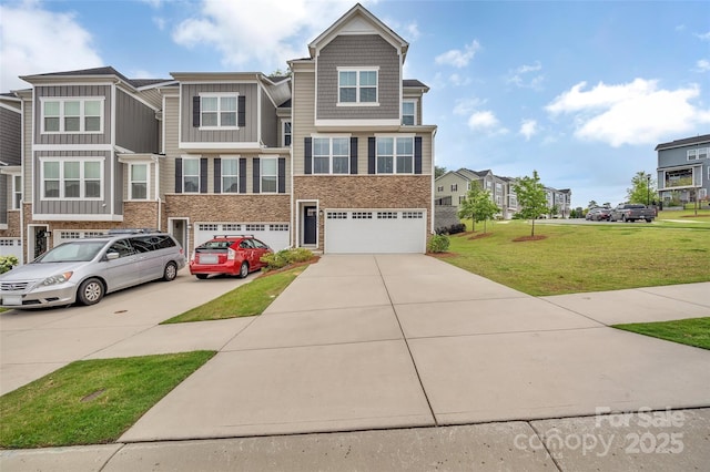 2004 Dornoch Rd, Tega Cay, SC 29708 - craftsman house featuring concrete driveway, a garage, a front yard, a residential view, and brick siding