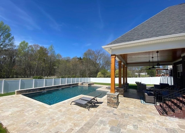 3005 Monterrey Ln, Monroe, NC 28110 - view of pool with a ceiling fan, a patio, and a fenced backyard