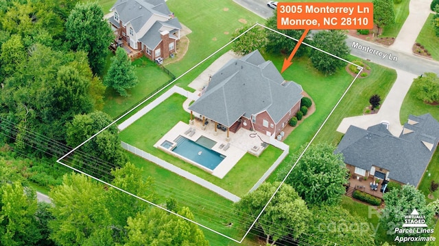 3005 Monterrey Ln, Monroe, NC 28110 - aerial view of residential area featuring property parcel outlined