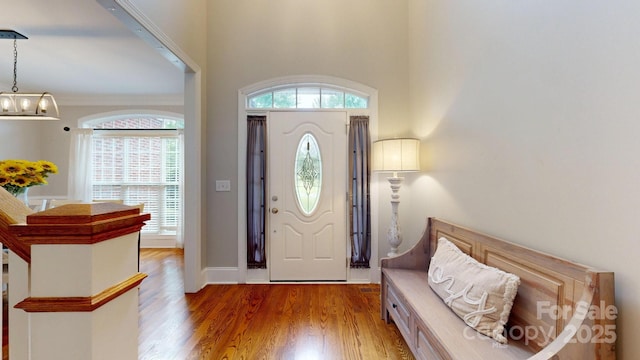 3005 Monterrey Ln, Monroe, NC 28110 - entrance foyer with light wood-style floors, a chandelier, and a high ceiling