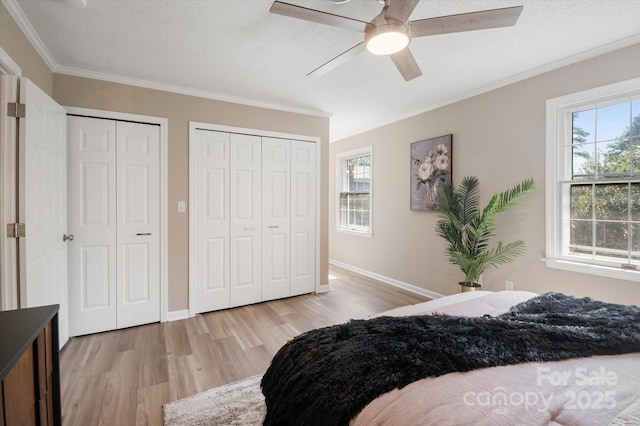 1409 Kensington Rd Unit B-8, Hendersonville, NC 28791 - bedroom featuring light wood-type flooring, multiple closets, multiple windows, and crown molding