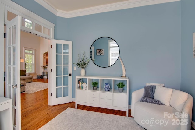 812 Cedar St, Mcadenville, NC 28101 - sitting room with french doors, wood finished floors, and ornamental molding