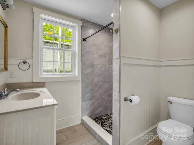 118 Railroad Ave, Brevard, NC 28712 - full bathroom with vanity, a tile shower, and a wainscoted wall