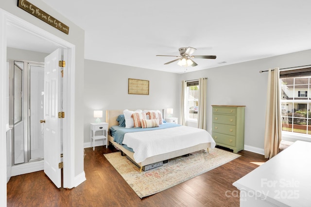 5901 Creft Cir, Indian Trail, NC 28079 - bedroom with dark wood finished floors and a ceiling fan
