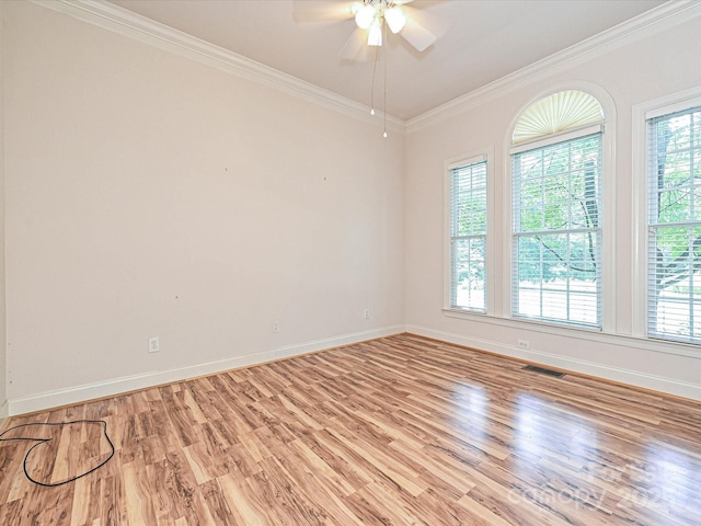 10638 Moss Mill Ln, Charlotte, NC 28277 - spare room featuring light wood-style flooring, crown molding, and a ceiling fan