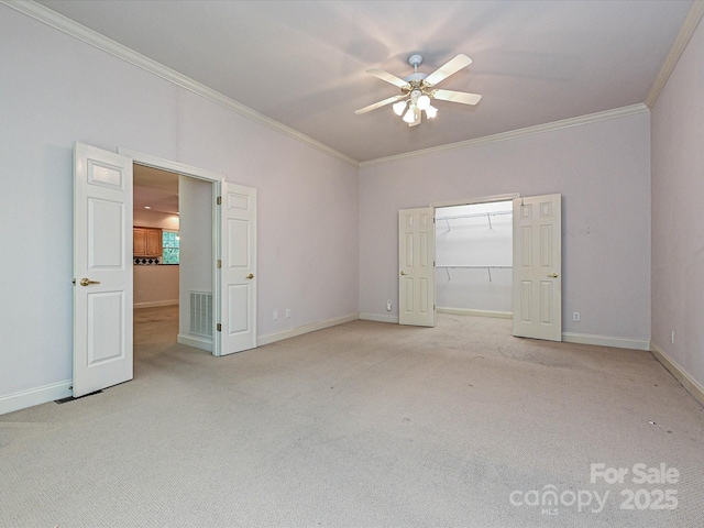 10638 Moss Mill Ln, Charlotte, NC 28277 - spare room with crown molding, ceiling fan, and light carpet