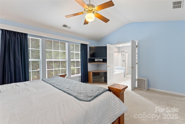 5630 Cambridge Bay Dr, Charlotte, NC 28269 - carpeted bedroom with vaulted ceiling and ceiling fan