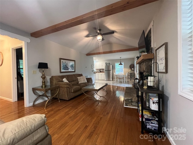 130 Sherwood Dr, Lake Lure, NC 28746 - living area with hardwood / wood-style flooring, a ceiling fan, and plenty of natural light