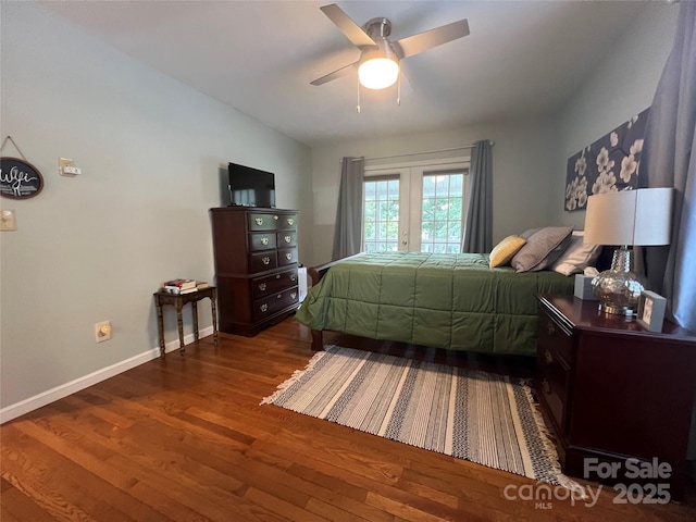 130 Sherwood Dr, Lake Lure, NC 28746 - bedroom featuring dark wood finished floors, french doors, and ceiling fan