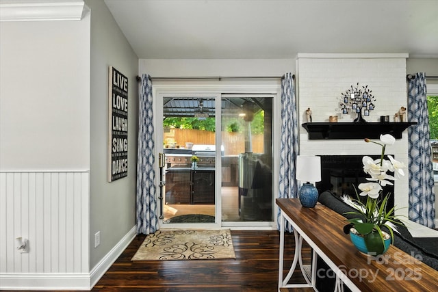 7627 Walnut Wood Dr, Charlotte, NC 28227 - foyer featuring wood finished floors, plenty of natural light, and a fireplace