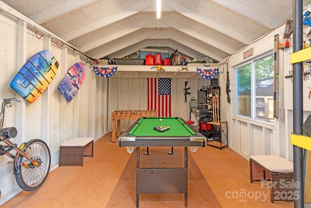 7627 Walnut Wood Dr, Charlotte, NC 28227 - recreation room with billiards and vaulted ceiling