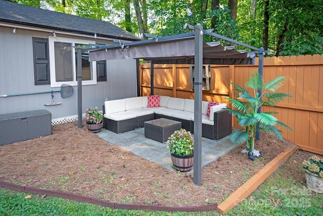 7627 Walnut Wood Dr, Charlotte, NC 28227 - fenced backyard with outdoor lounge area and a patio area