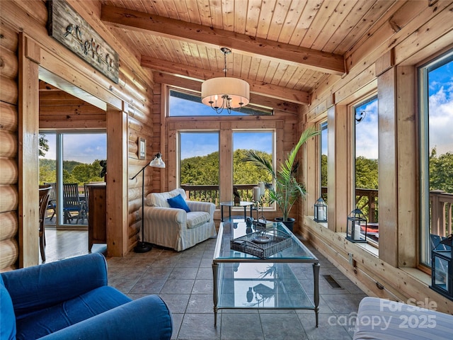 220 Circle Pines Dr, Rosman, NC 28772 - sunroom featuring a chandelier and healthy amount of natural light