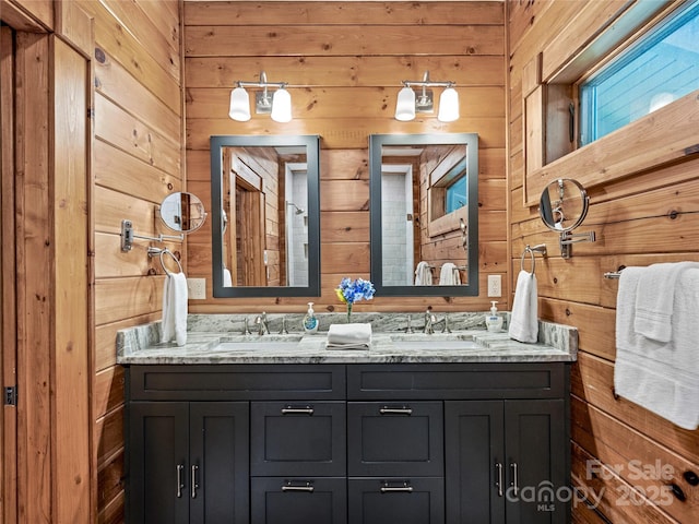 220 Circle Pines Dr, Rosman, NC 28772 - full bath with wooden walls and double vanity