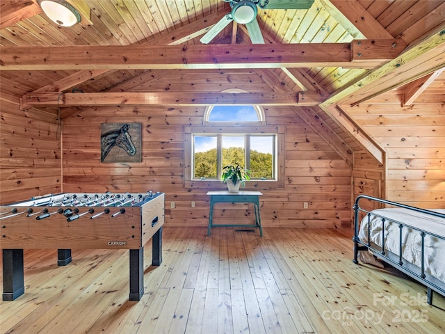 220 Circle Pines Dr, Rosman, NC 28772 - bedroom with wood ceiling, wood-type flooring, and wooden walls