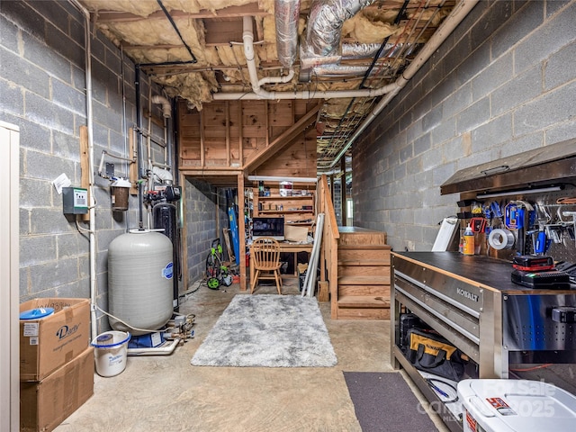 220 Circle Pines Dr, Rosman, NC 28772 - unfinished below grade area with a water pressure tank and concrete block wall