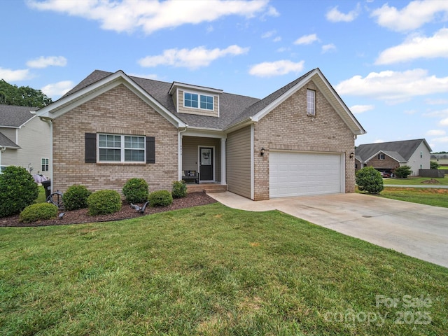 8810 Crape Myrtle Dr, Stanfield, NC 28163 - view of front of property with brick siding, an attached garage, driveway, and a front yard