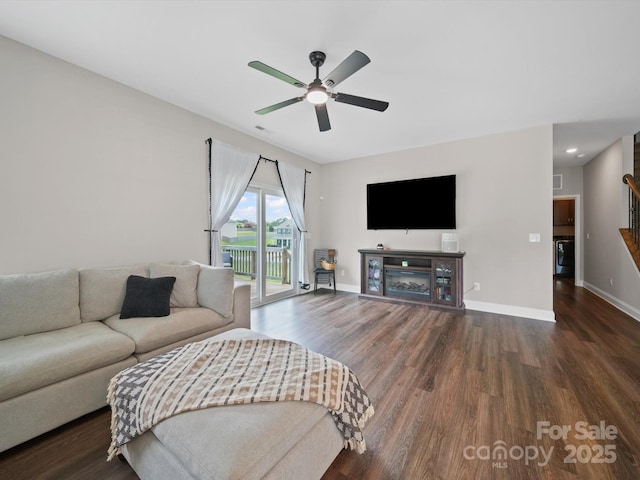 8810 Crape Myrtle Dr, Stanfield, NC 28163 - living room with wood finished floors and a ceiling fan