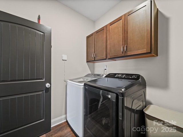 8810 Crape Myrtle Dr, Stanfield, NC 28163 - laundry room with separate washer and dryer, cabinet space, and dark wood-type flooring