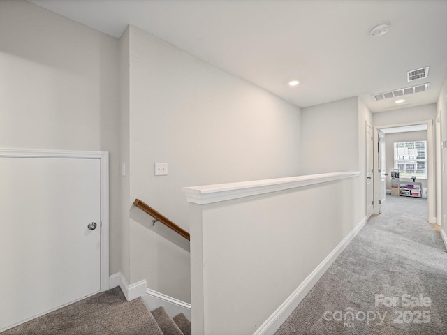 8810 Crape Myrtle Dr, Stanfield, NC 28163 - corridor with carpet flooring, an upstairs landing, and recessed lighting