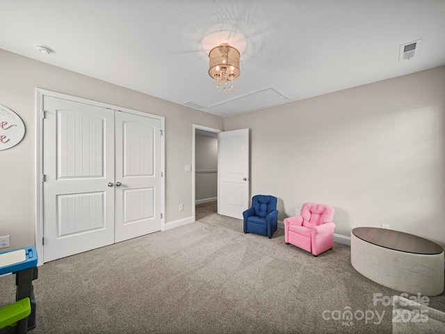 8810 Crape Myrtle Dr, Stanfield, NC 28163 - playroom featuring attic access and carpet