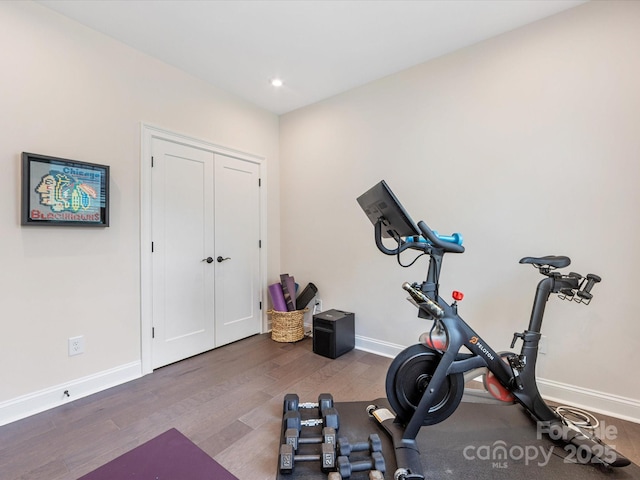 5018 Harrowsmith Ln, Charlotte, NC 28204 - exercise room featuring wood finished floors and recessed lighting