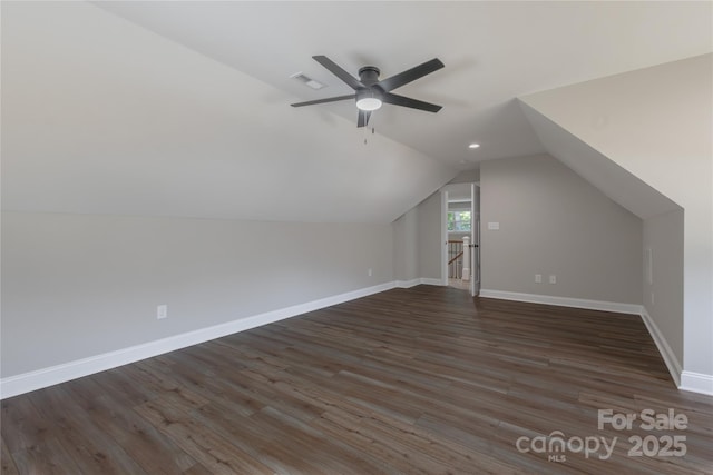 5005 Oconee Dr, Stanley, NC 28164 - bonus room featuring lofted ceiling, wood finished floors, ceiling fan, and recessed lighting