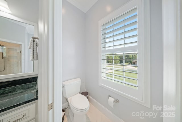 120 Cheyenne Ln, Statesville, NC 28677 - bathroom featuring vanity, ornamental molding, and marble look tiles