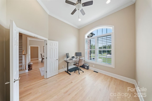 120 Cheyenne Ln, Statesville, NC 28677 - office with plenty of natural light, crown molding, a ceiling fan, wood finished floors, and recessed lighting