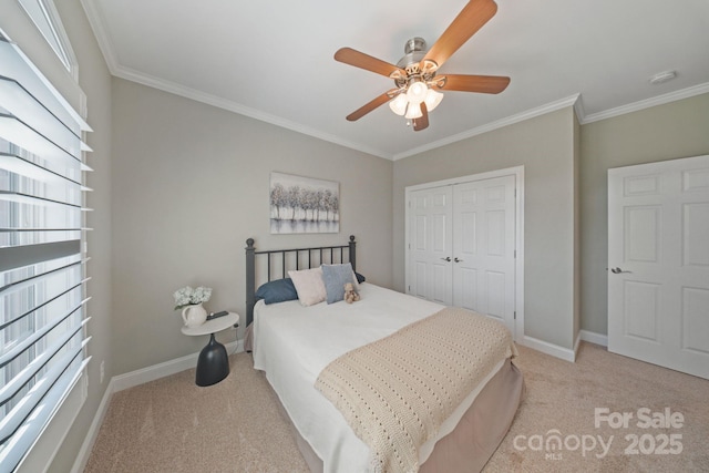 120 Cheyenne Ln, Statesville, NC 28677 - bedroom featuring light carpet, crown molding, multiple windows, and a closet