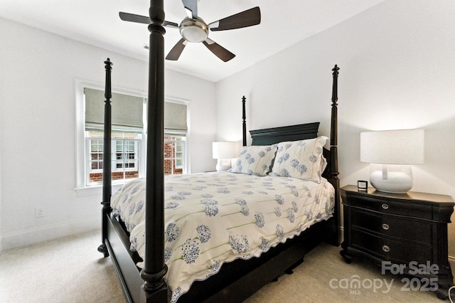1614 Lombardy Cir, Charlotte, NC 28203 - bedroom with light carpet, a ceiling fan, and lofted ceiling
