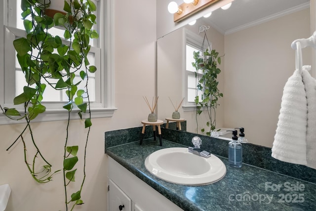 586 Crestside Dr SE, Concord, NC 28025 - bathroom with ornamental molding and vanity