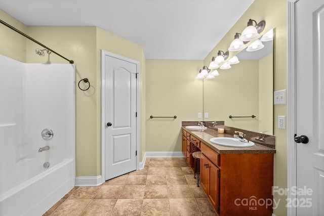 1566 Mayfair Dr, Conover, NC 28613 - full bathroom with double vanity and  shower combination
