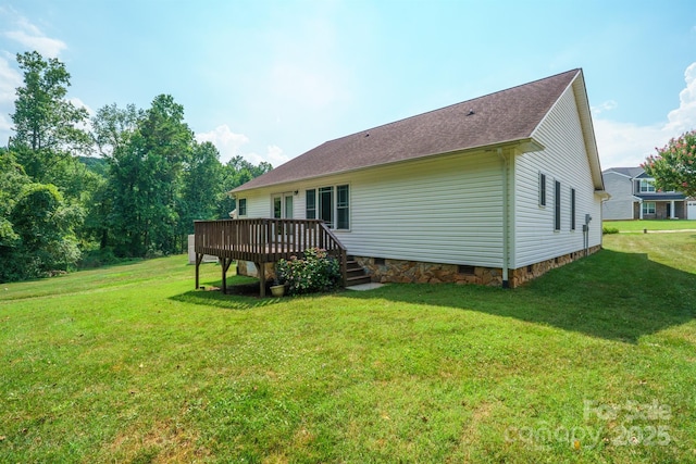1566 Mayfair Dr, Conover, NC 28613 - rear view of property with a deck, crawl space, and a yard