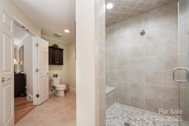 7119 Folger Dr, Charlotte, NC 28270 - full bath with tiled shower, ornamental molding, and recessed lighting