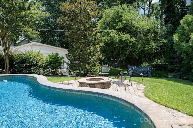 7119 Folger Dr, Charlotte, NC 28270 - view of pool with a fire pit and a patio area