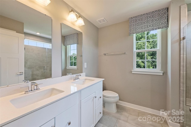 342 Cramerton Mills Parkway, Cramerton, NC 28032 - bathroom with double vanity, a stall shower, and tile patterned floors