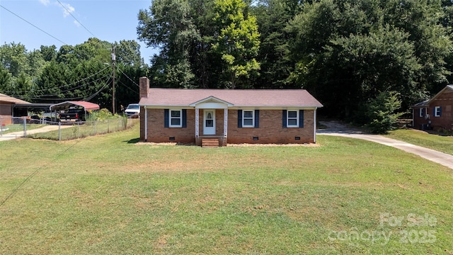 120 Lafayette Rd, Stanley, NC 28164 - single story home with crawl space, a carport, a chimney, and brick siding