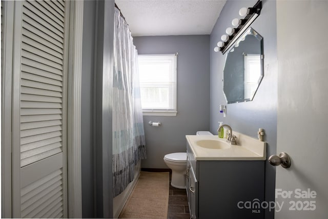 120 Lafayette Rd, Stanley, NC 28164 - bathroom featuring vanity, a textured ceiling, and curtained shower