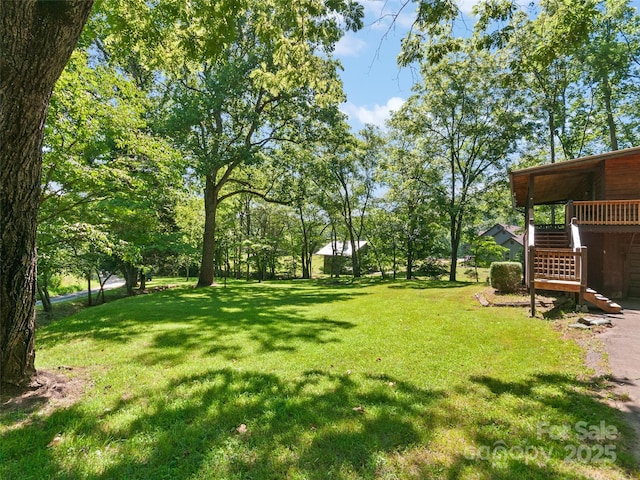 250 Turkey Pen Rd, Franklin, NC 28734 - view of green lawn with stairs and a deck
