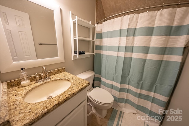 696 Springwood Dr, Mount Gilead, NC 27306 - bathroom featuring vanity, curtained shower, and tile patterned floors