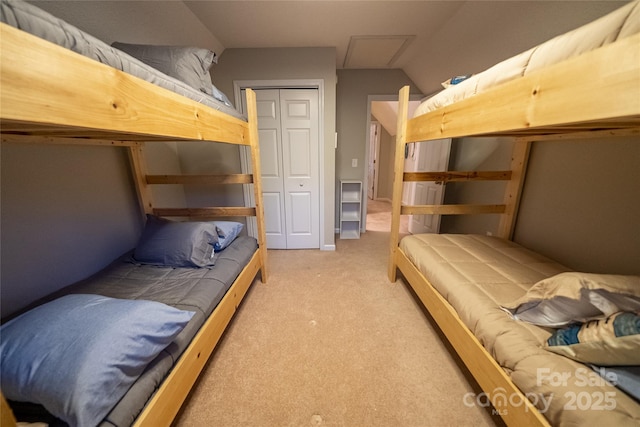 696 Springwood Dr, Mount Gilead, NC 27306 - bedroom featuring attic access, light colored carpet, and a closet
