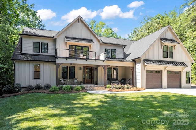 2866 Backwoods Trl, Denver, NC 28037 - modern farmhouse style home with a balcony, a standing seam roof, and board and batten siding