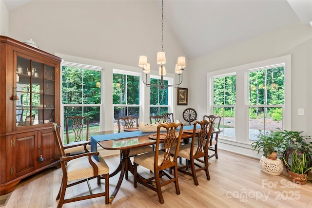 2866 Backwoods Trl, Denver, NC 28037 - dining room featuring a chandelier, light wood finished floors, healthy amount of natural light, and high vaulted ceiling