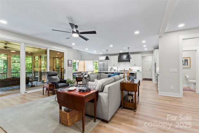 2866 Backwoods Trl, Denver, NC 28037 - living area with ceiling fan, plenty of natural light, light wood-style flooring, and recessed lighting